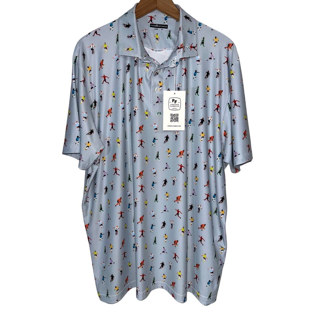 NWT Fore Fathers Soccer Dad Pattern Light Blue Performance Polo Size XL